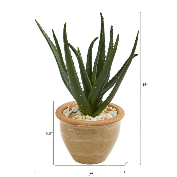 15” Aloe Artificial Plant in Decorative Vase