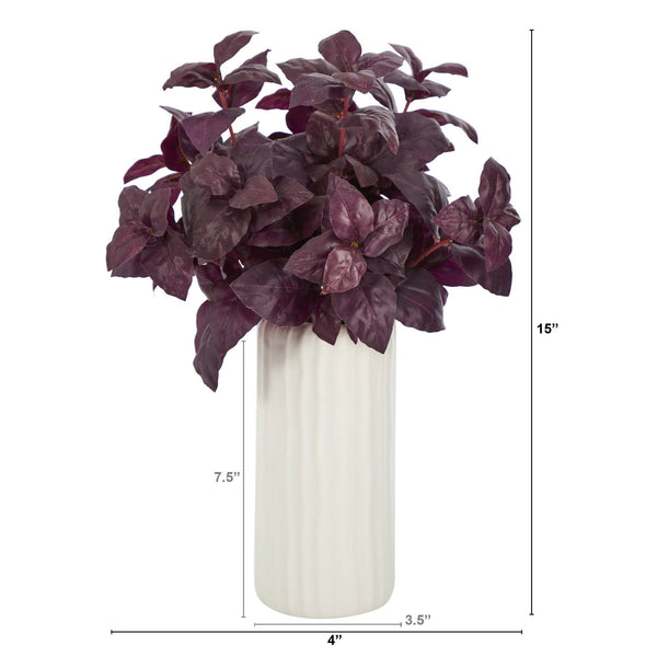 15” Basil Artificial Plant in White Planter