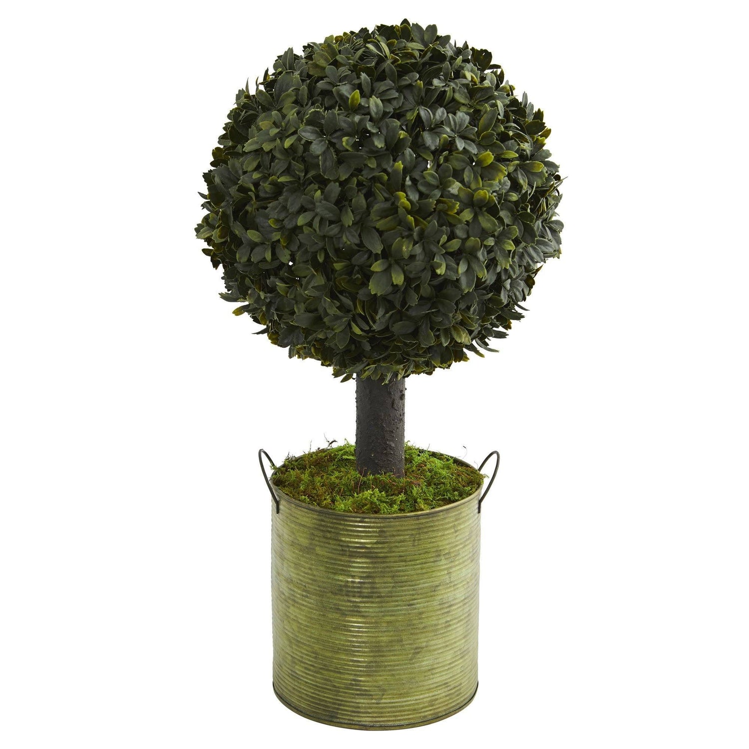 1.5’ Boxwood Ball Topiary Artificial Tree in Green Tin (Indoor/Outdoor)