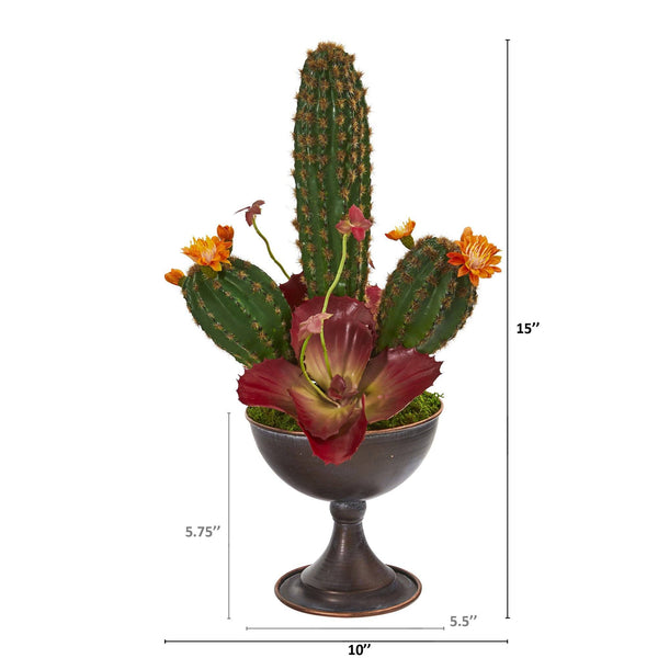15” Cactus Artificial Plant in Metal Chalice