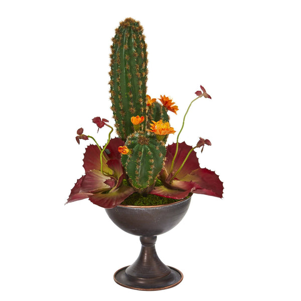 15” Cactus Artificial Plant in Metal Chalice