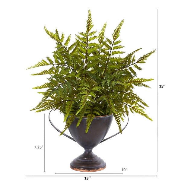 15” Fern Artificial Plant in Metal Goblet