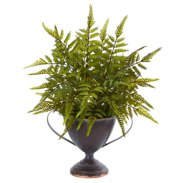 15” Fern Artificial Plant in Metal Goblet