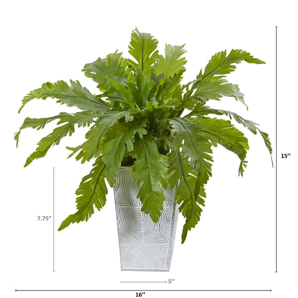 15” Fern Artificial Plant in White Planter
