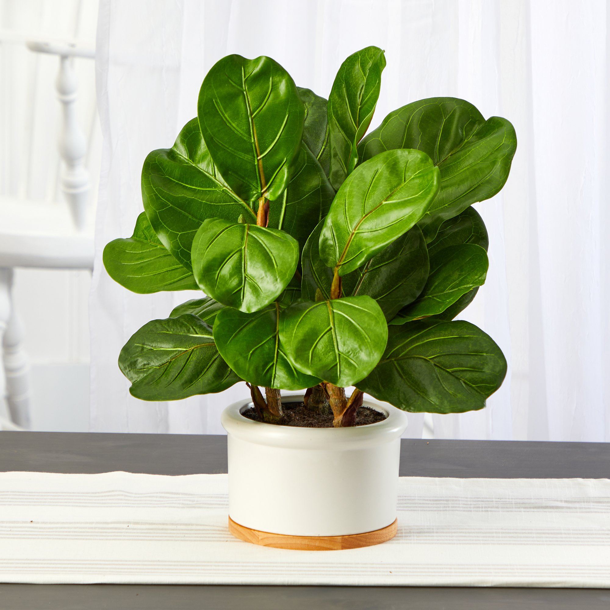 15” Fiddle Leaf Artificial Tree in White Planter | Nearly Natural