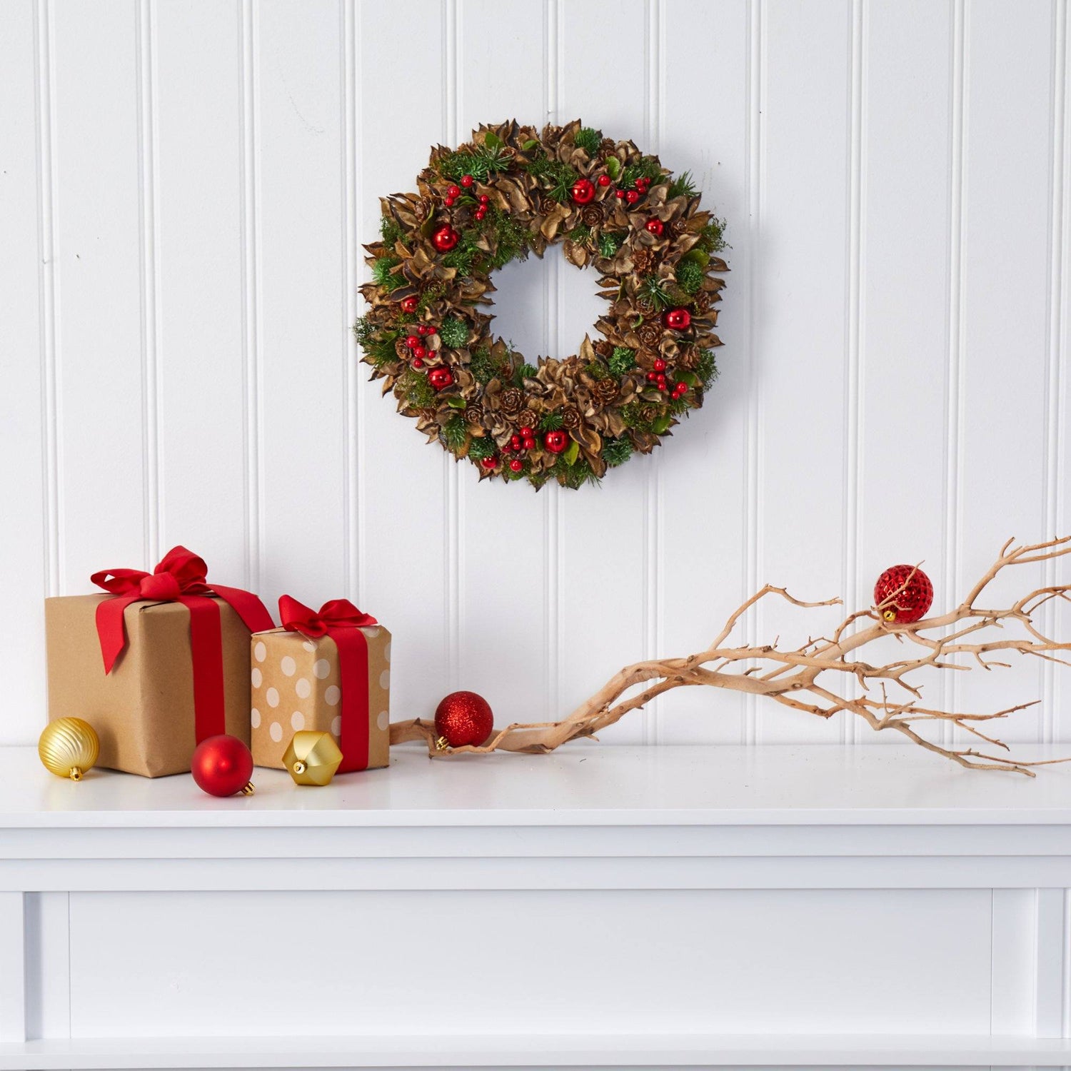 15” Holiday Artificial Wreath with Pine Cones and Ornaments