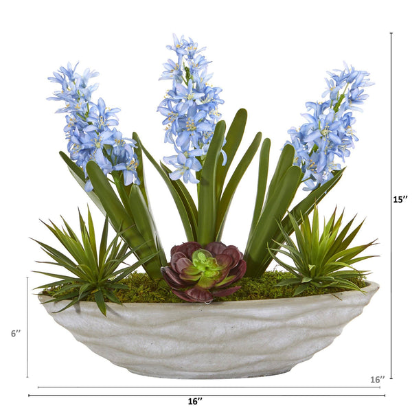 15” Hyacinth and Succulent Artificial Plant in Decorative Planter