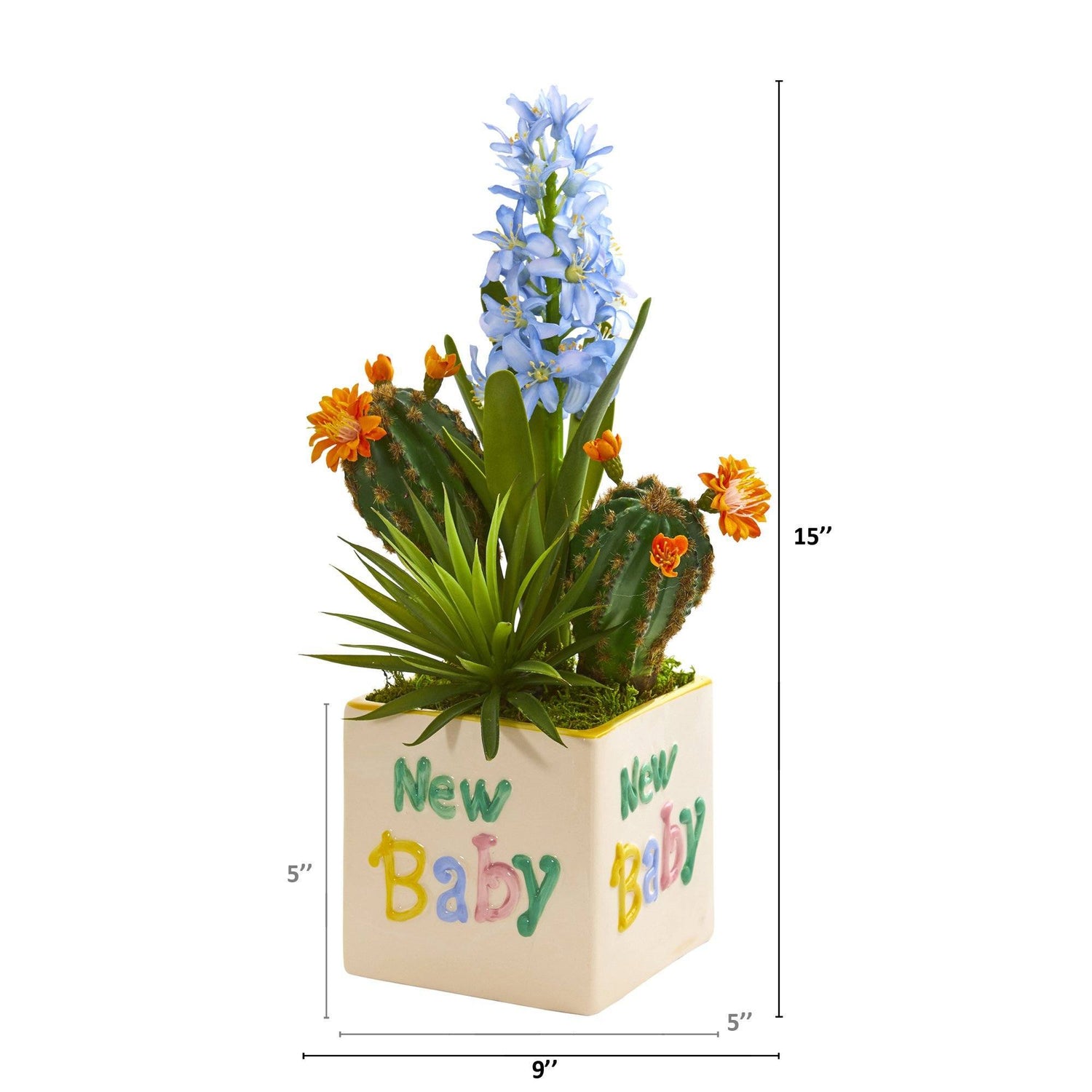 15” Hyacinth and Succulent Artificial Plant in “New Baby” Planter