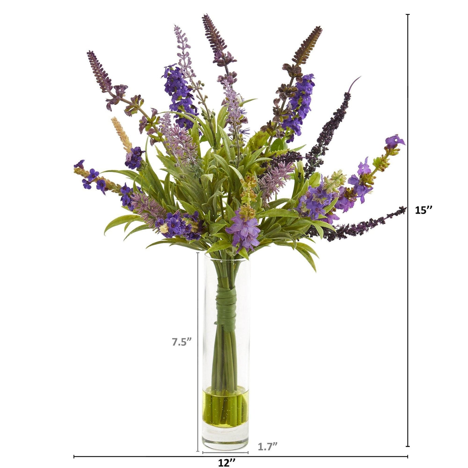 15” Lavender Artificial Arrangement in Glass Vase (Set of 2)