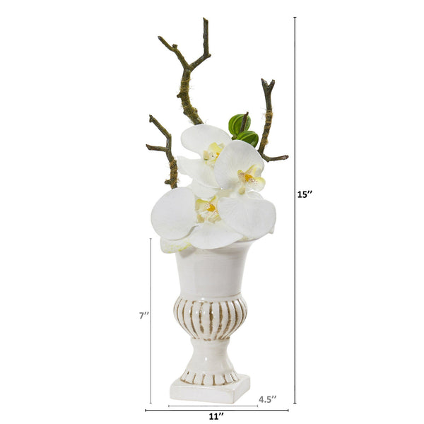 15” Phalaenopsis Orchid Arrangement in White Urn (Set of 2)