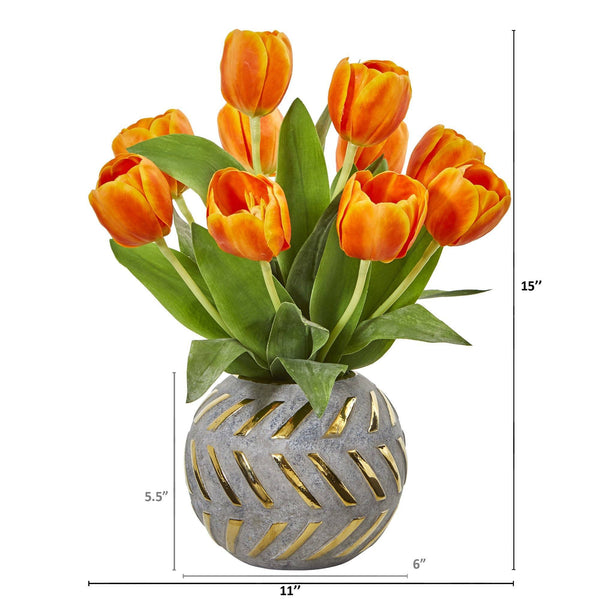 15” Tulip Artificial Arrangement in Decorative Vase