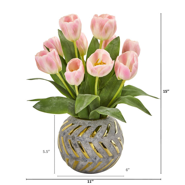 15” Tulip Artificial Arrangement in Decorative Vase