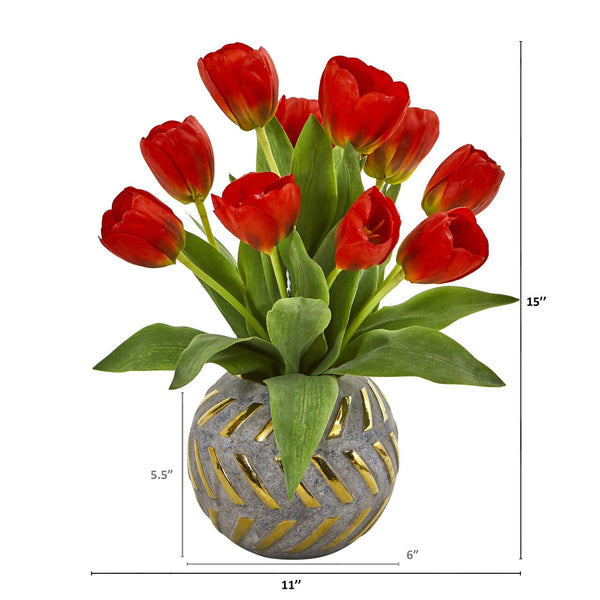 15” Tulip Artificial Arrangement in Decorative Vase