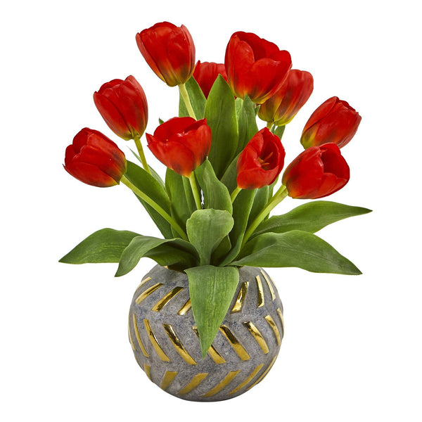 15” Tulip Artificial Arrangement in Decorative Vase