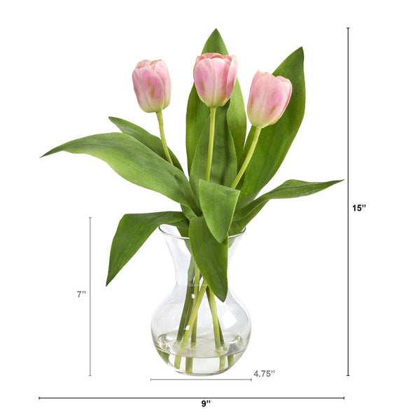 15” Tulip Artificial Arrangement in Glass Vase