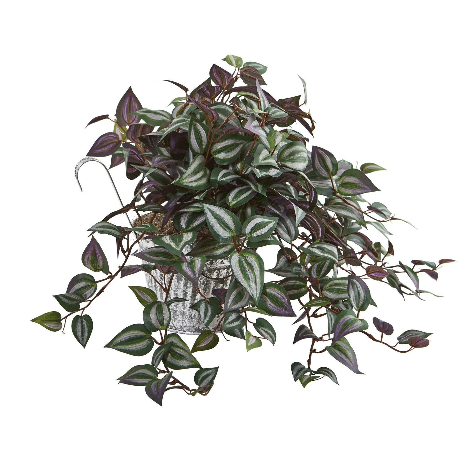 15” Wandering Jew Artificial Plant in Vintage Metal Hanging Planter