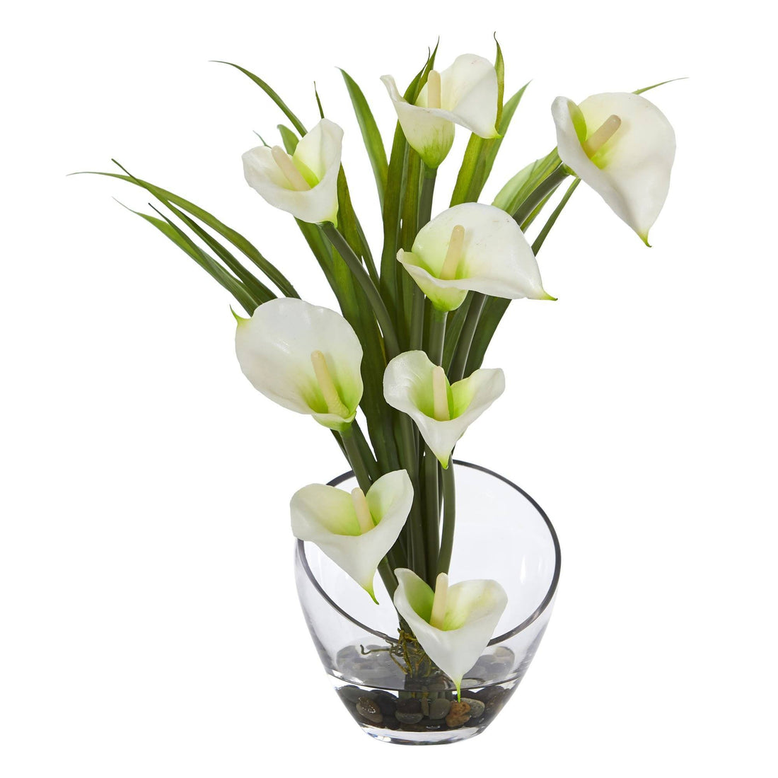 faux calla lily plant Nearly Natural 15.5" Calla Lily and Grass Artificial Arrangement in Vase