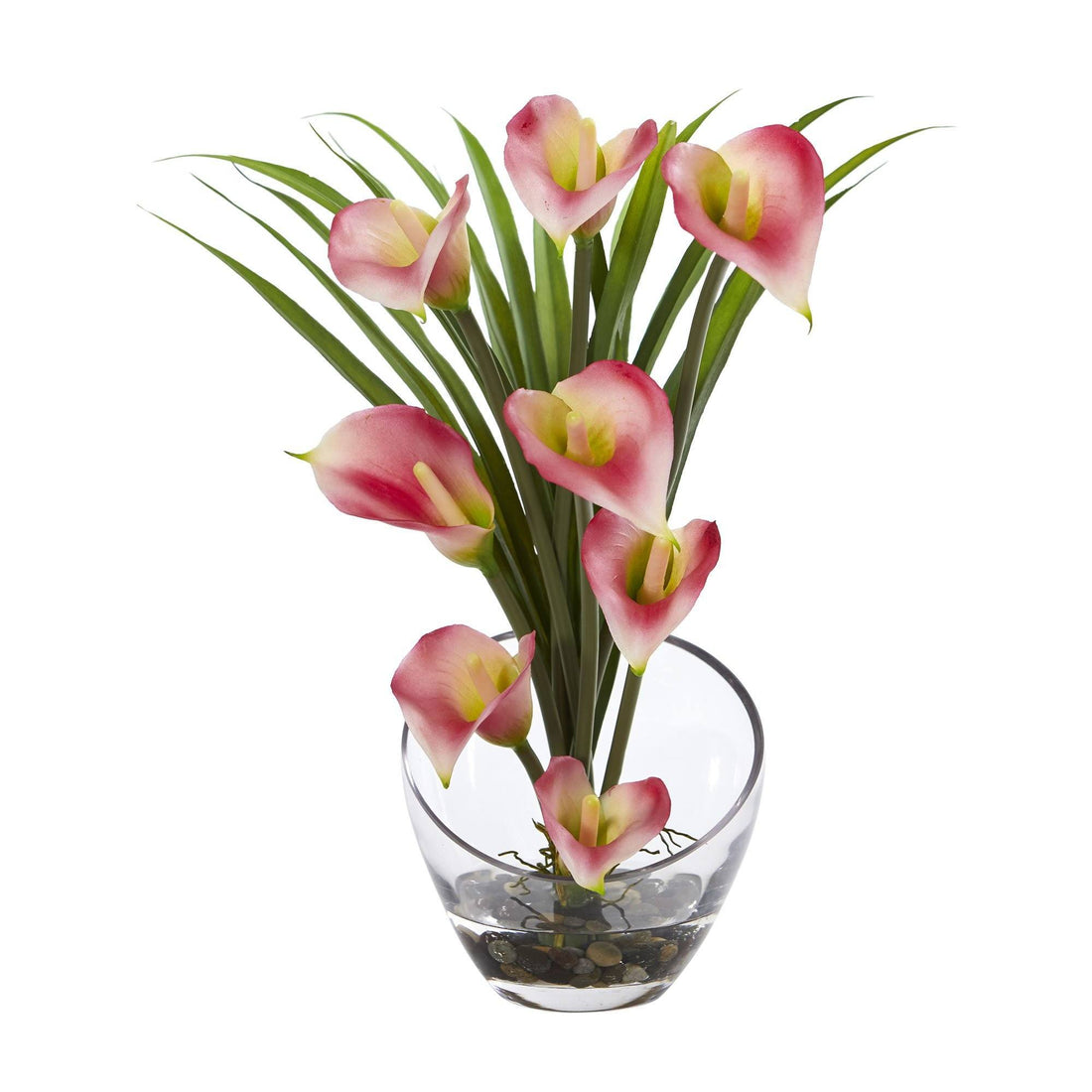 nearly natural mini calla lily silk flower arrangement 15.5” Calla Lily and Grass Artificial Arrangement in Vase 1530 Nearly  Natural