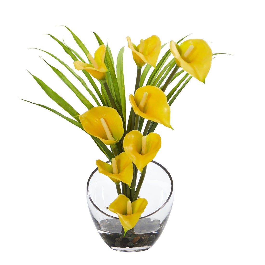 nearly natural mini calla lily silk flower arrangement 15.5” Calla Lily and Grass Artificial Arrangement in Vase 1530 Nearly  Natural