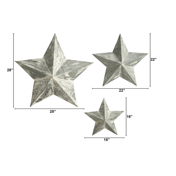 16”, 22” and 28” Farmhouse Stars Wall Decoration (Set of 3)