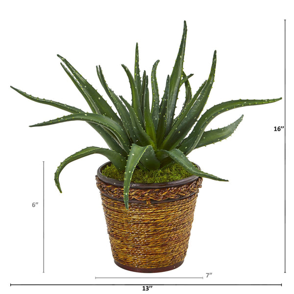 16” Aloe Artificial Plant in Basket