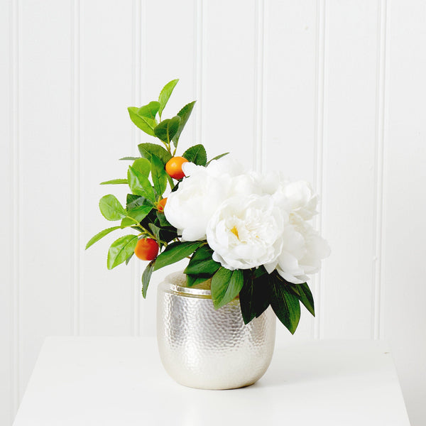 16” Artificial Peony Dahlia Arrangement white Vase