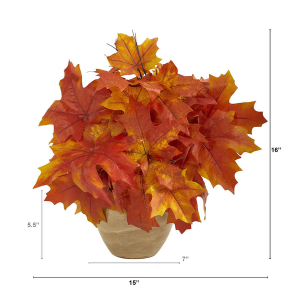 16” Autumn Maple Leaf Artificial Plant in Decorative Planter