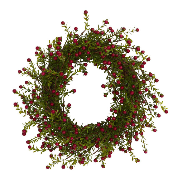 16” Boxwood and Berries Artificial Wreath