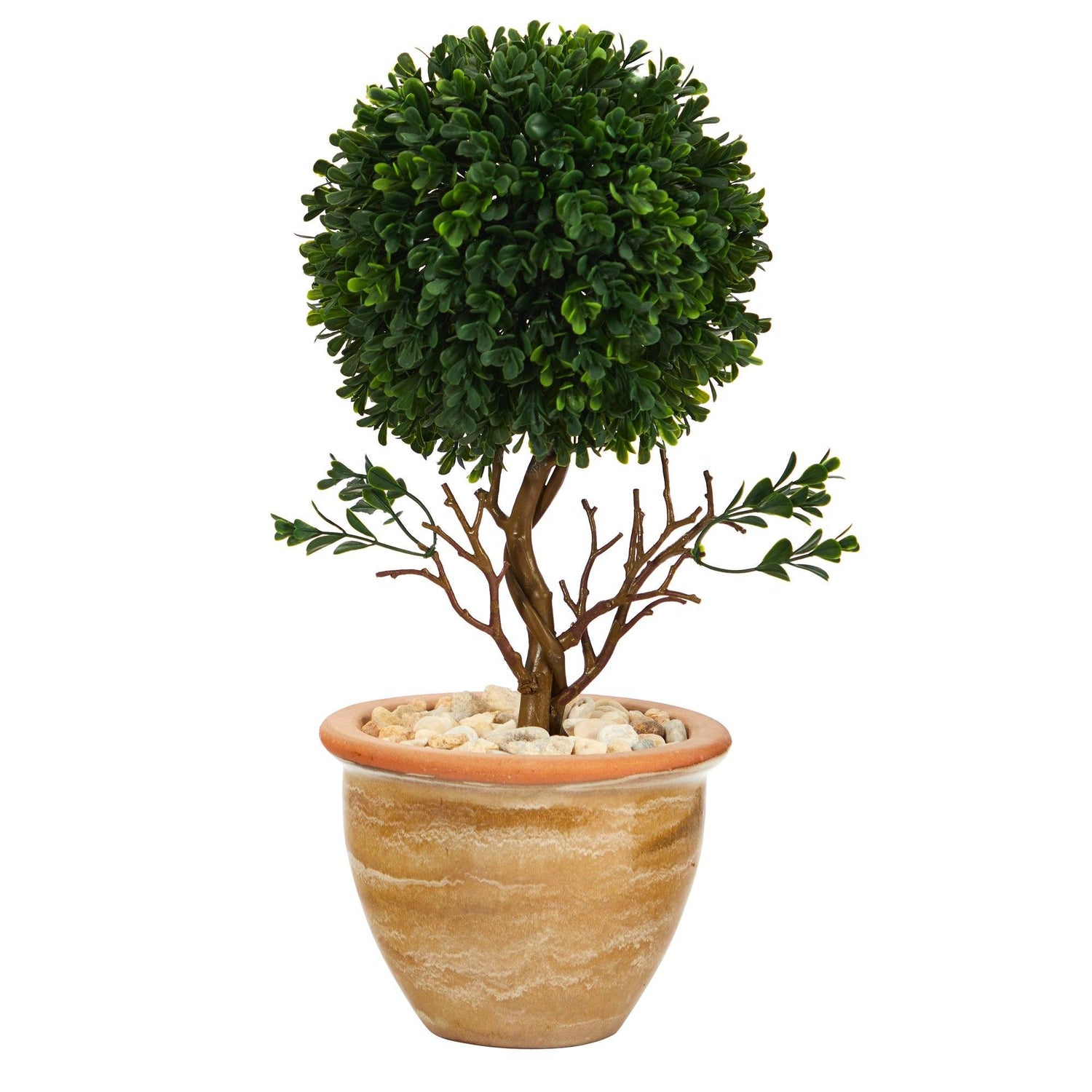 16” Boxwood Topiary Artificial Tree in Ceramic Planter  (Indoor/Outdoor)