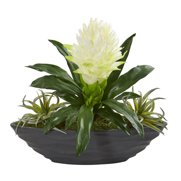 16” Bromeliad and Succulent Artificial Plant in Decorative Planter