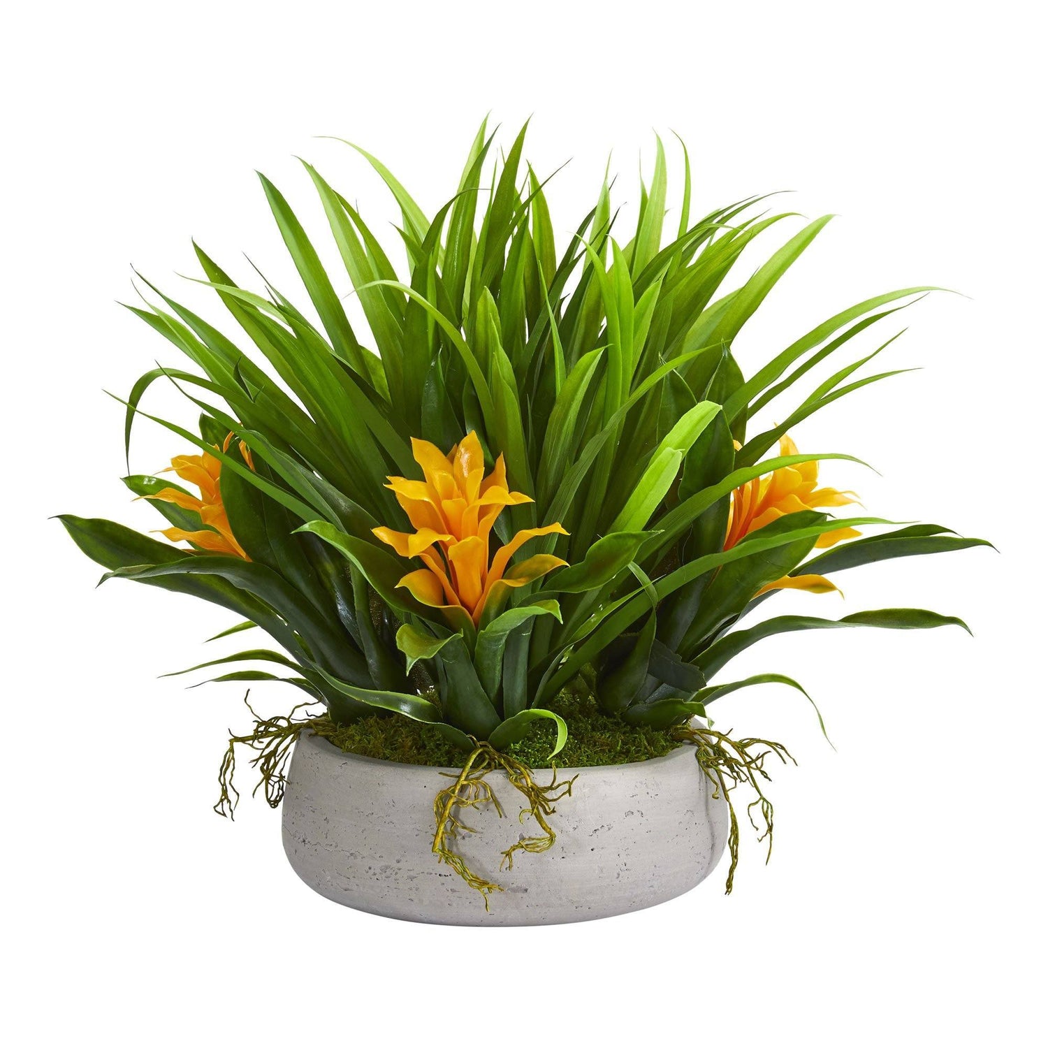 16” Bromeliad & Grass Artificial Plant in Ceramic Vase