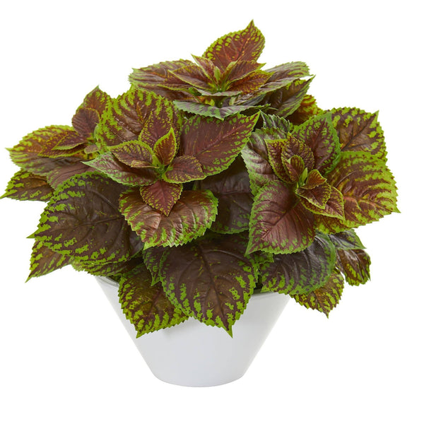 16" Coleus Artificial Plant in White Planter (Real Touch)"