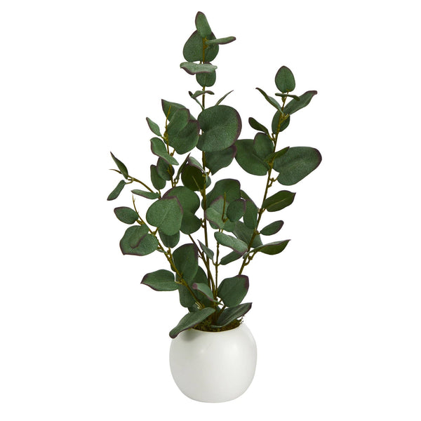 16” Eucalyptus Artificial Plant in White Planter