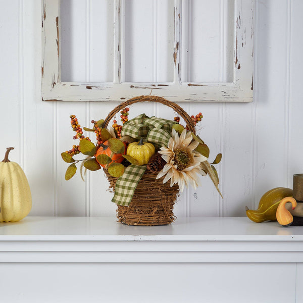 16” Fall Pumpkin Gourds and Berries Artificial Autumn Arrangement