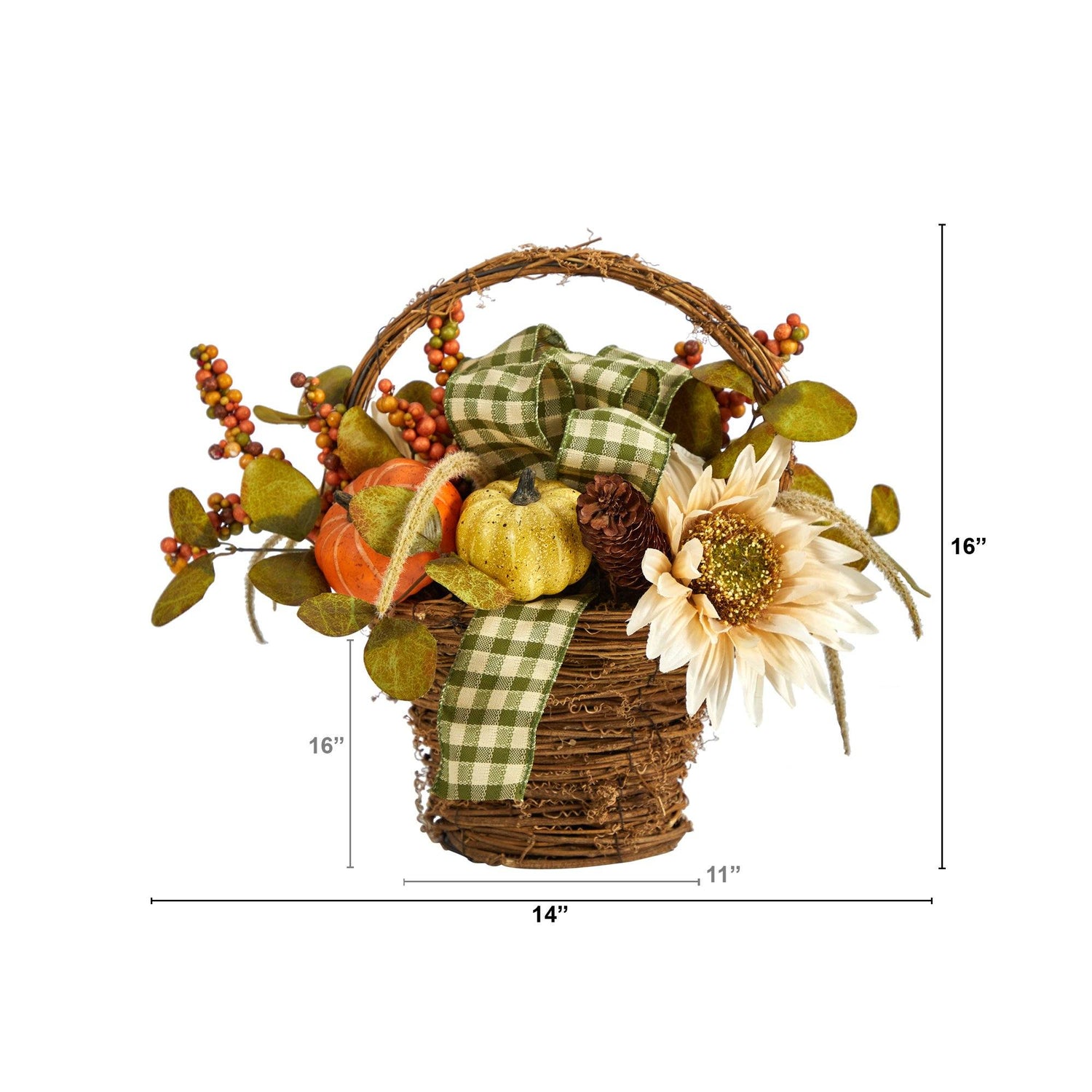 16” Fall Pumpkin Gourds and Berries Artificial Autumn Arrangement