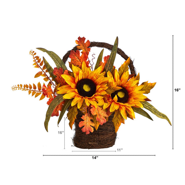 16” Fall Sunflower Artificial Autumn Arrangement in Decorative Basket