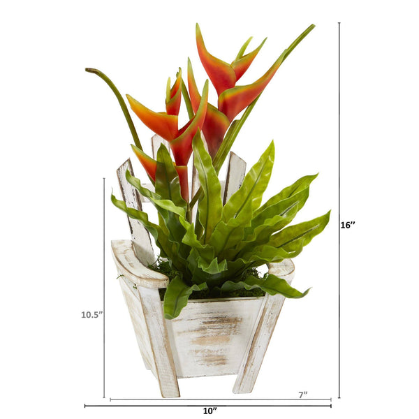 16” Heliconia and Birds Nest Fern Artificial Plant in Chair Planter