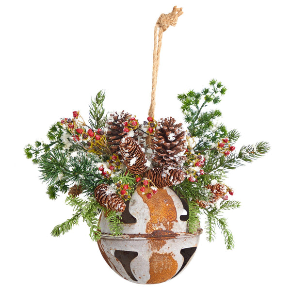 16” Holiday Christmas Jumbo Metal Bell Ornament with Artificial Holly, Berries and Pine