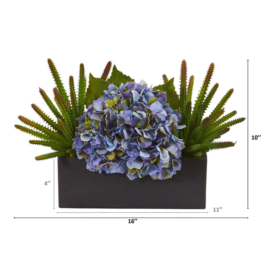 hydrangea and succulent bouquets 16” Hydrangea and Succulent Artificial Arrangement in Matte Black Vase