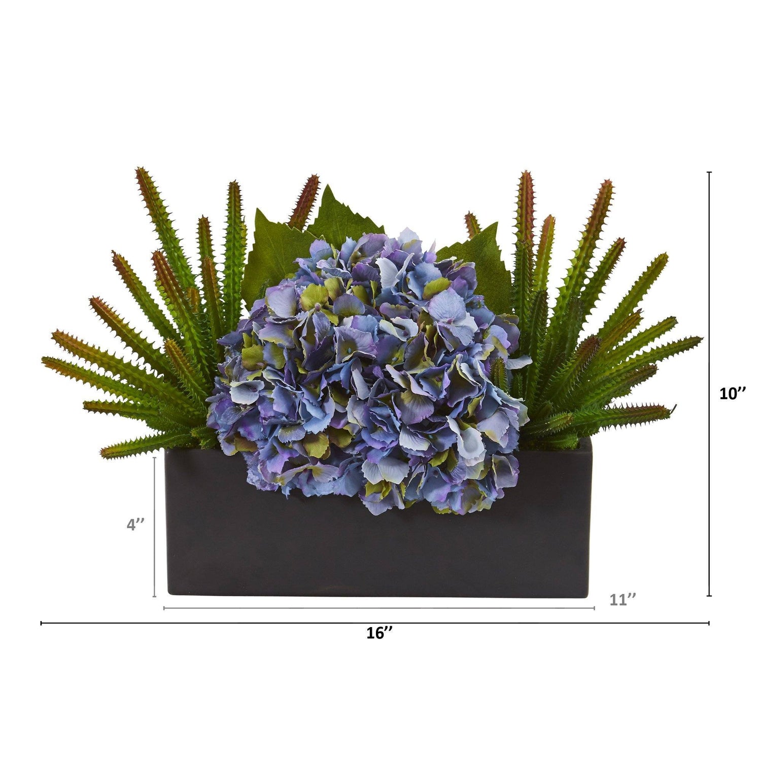16” Hydrangea and Succulent Artificial Arrangement in Matte Black Vase