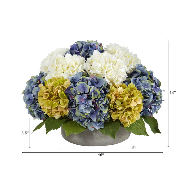 16” Hydrangea Artificial Arrangement in Gray Vase