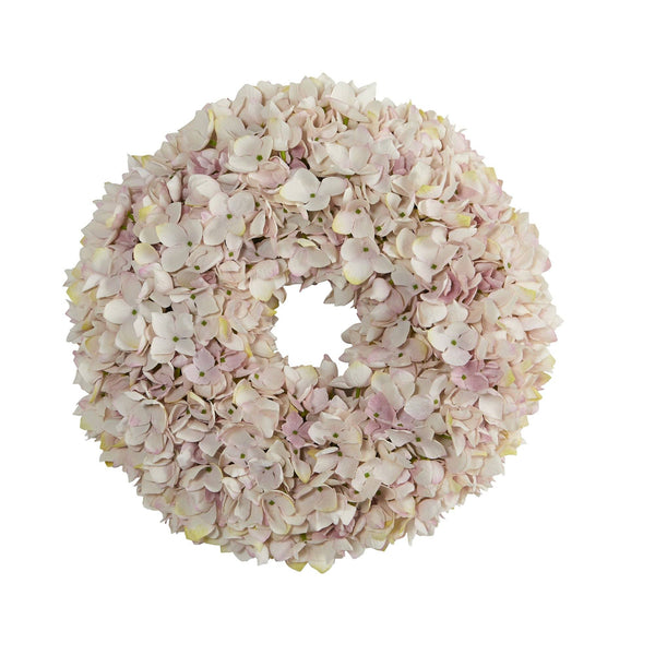 16” Hydrangea Artificial Wreath Pink & White Shades
