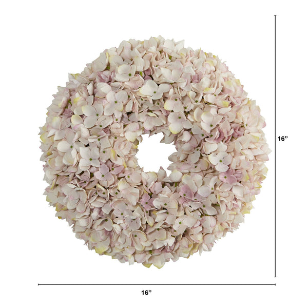 16” Hydrangea Artificial Wreath Pink & White Shades
