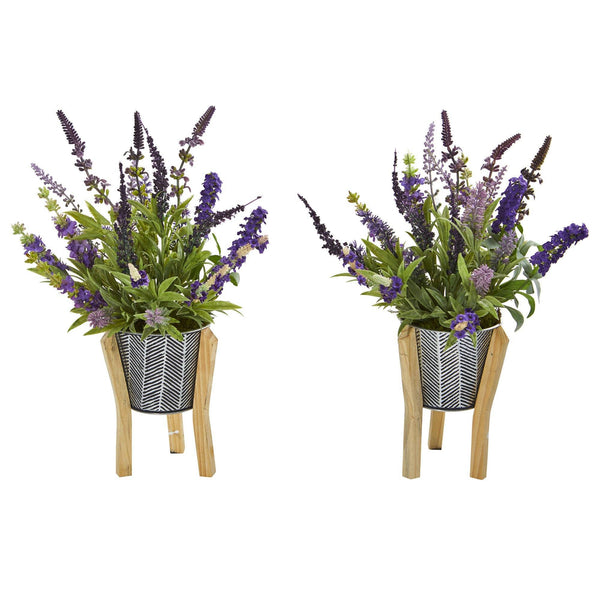 16” Lavender Artificial Plant in Tin Planter with Legs (Set of 2)