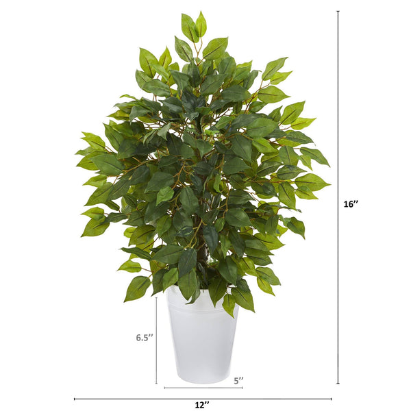 16” Mini Ficus Artificial Tree in White Planter