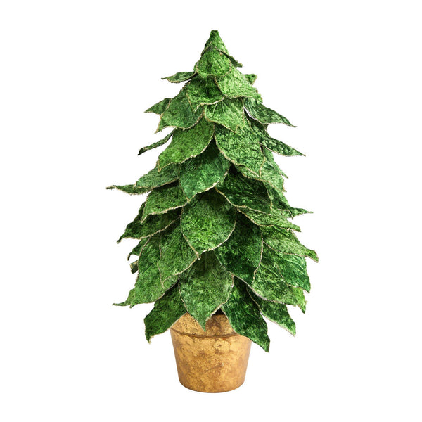 16” Mini Velvet Artificial Christmas Tree in Golden Planter