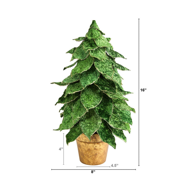 16” Mini Velvet Artificial Christmas Tree in Golden Planter