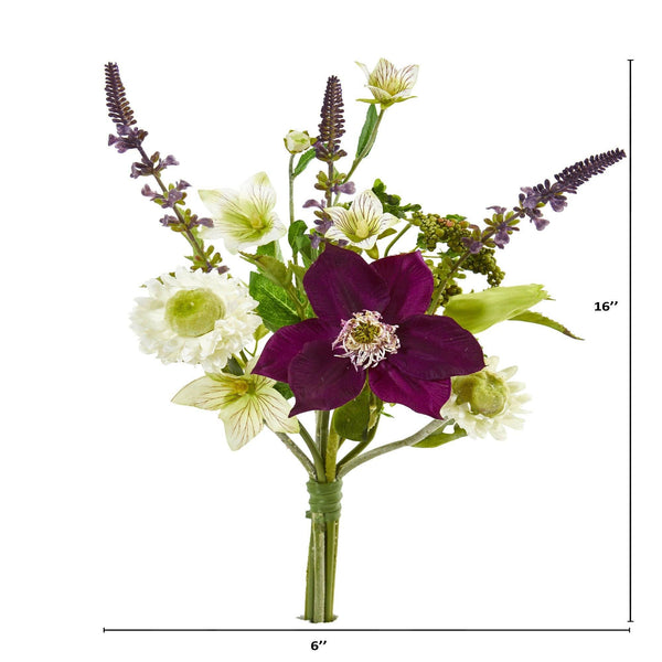16” Mixed Artificial Flower Bouquet (Set of 6)