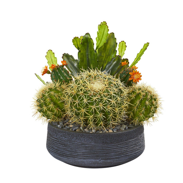16” Mixed Cactus Artificial Plant in Decorative Bowl