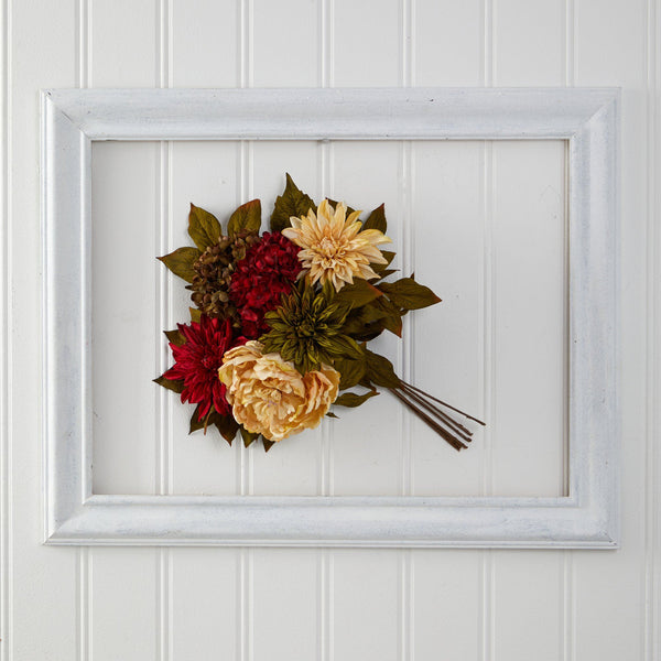 16” Peony, Hydrangea and Dahlia Artificial Flower Bouquet (Set of 2) - Autumn Colors